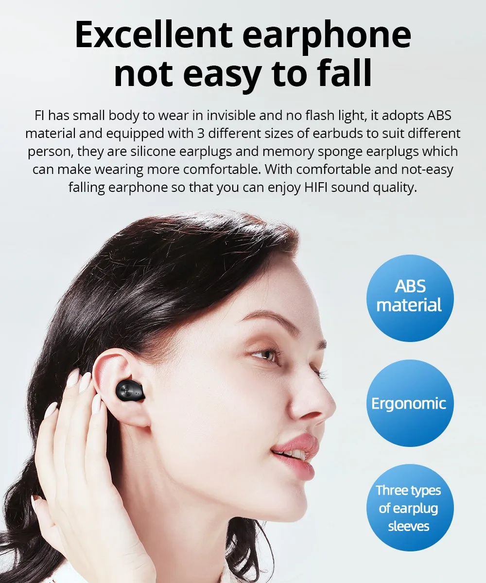 Bluedio Fi Wireless Bluetooth Headset TWS Waterproof Ear Sports Headphones With Ear Wireless Headset Charging Case - Black