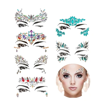 

6 Sets Face Gems Rhinestone Mermaid Face Jewels Tattoo - Face Crystal Stickers Tears Gem Stones Bindi Temporary Stickers