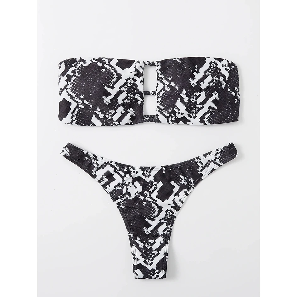 Sexy Snake Print Bikini 2022 Bandeau Swimwear Women Swimsuit Female High Waist Bikinis Set Swimming for Bathing Suit Beach Wear