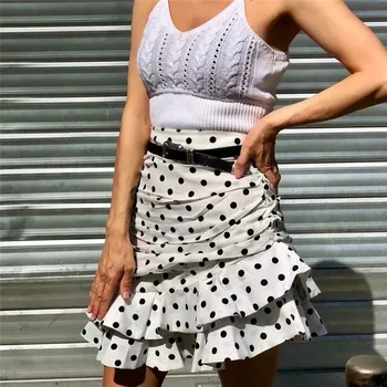 

Elegant 2020 New Women High Waist Dot Print Short Mini Skirt Ruffles Beach Holiday Dress Summer Asymmetrical Hem Pencil Skirt