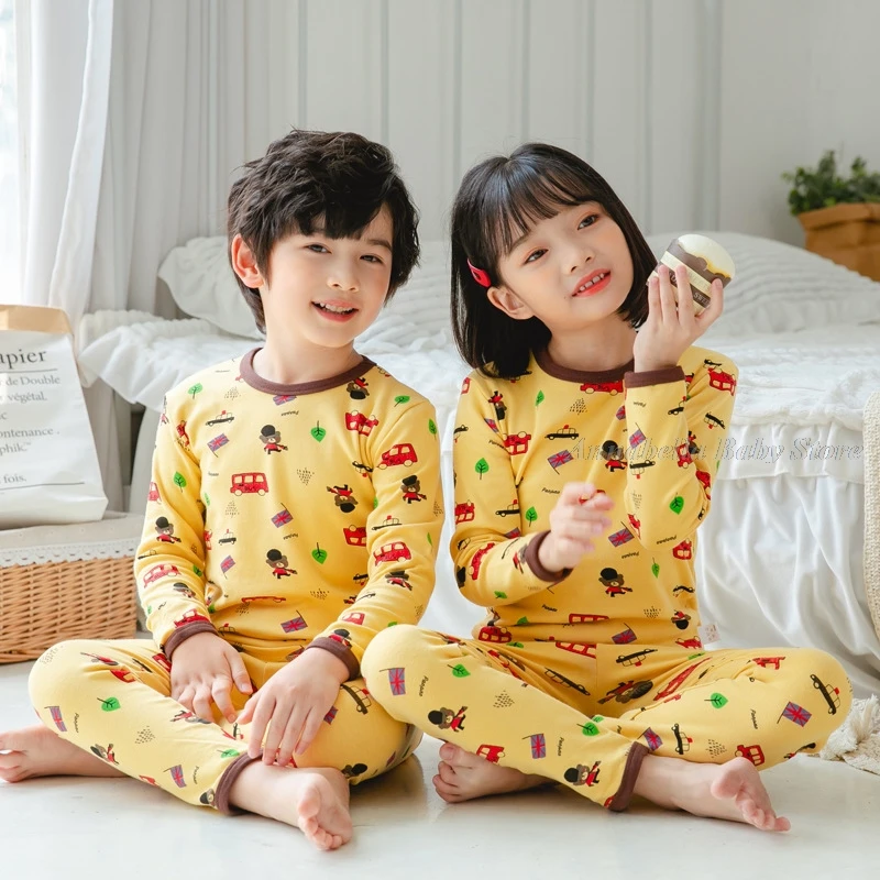 100% Cotton Dinosaur Pajamas for Boys 2-14Y Teen Kids Sleepwear Grey Navy Blue Striped Pijamas Set Winter Child Girls Pyjamas elegant pajama sets