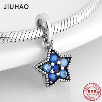 

Blue CZ Shining Star shape 925 Sterling Silver fine Pendants Beads Fit Original Designer Charms Bracelet Jewelry making