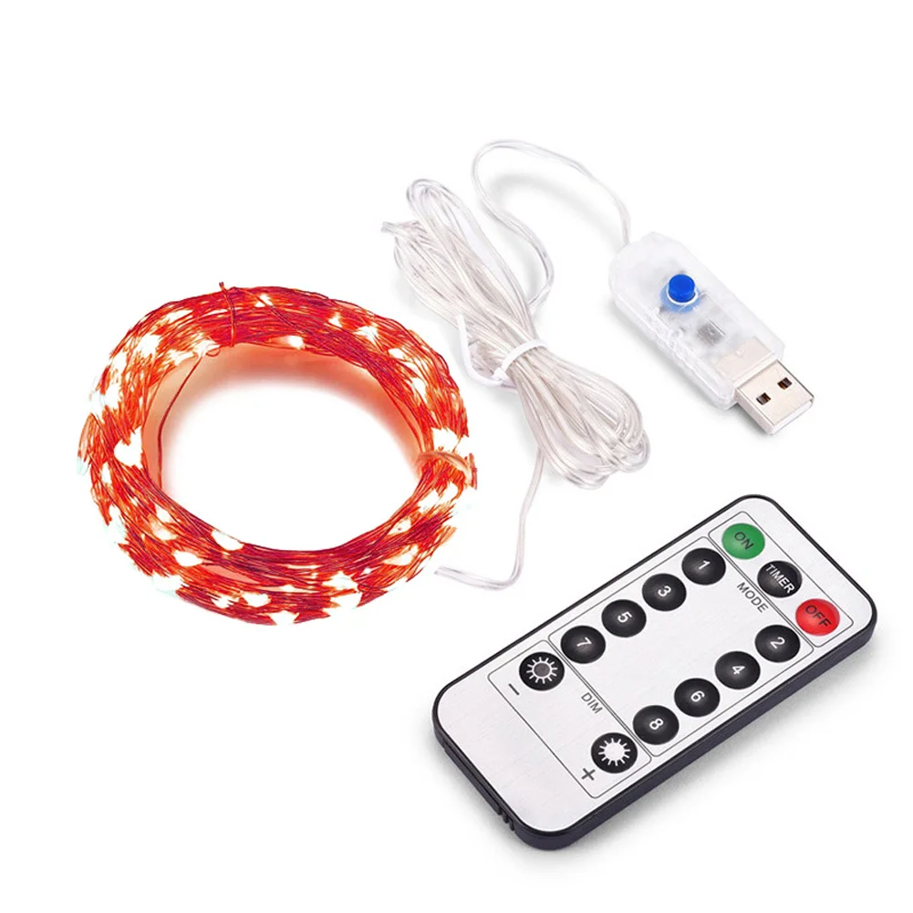 Home Energy Saving Remote Control Christmas Portable Fairy Easy Install Holiday Decoration Romantic String Light Copper Wire - Emitting Color: Red