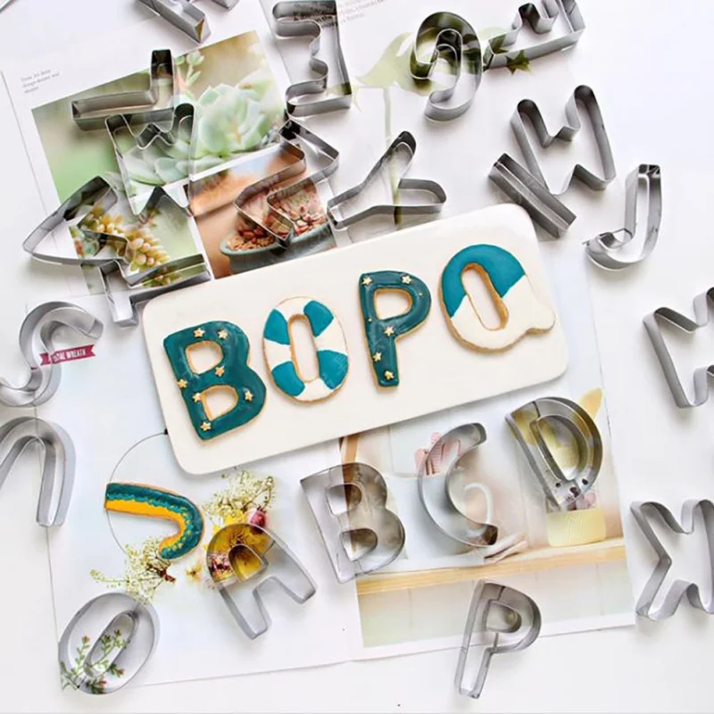

26pcs Stainless Steel DIY Kitchen Tool Baking Mold Letters Shape Mold Fondant Biscuit Cake Cutter Cookie Cutter New