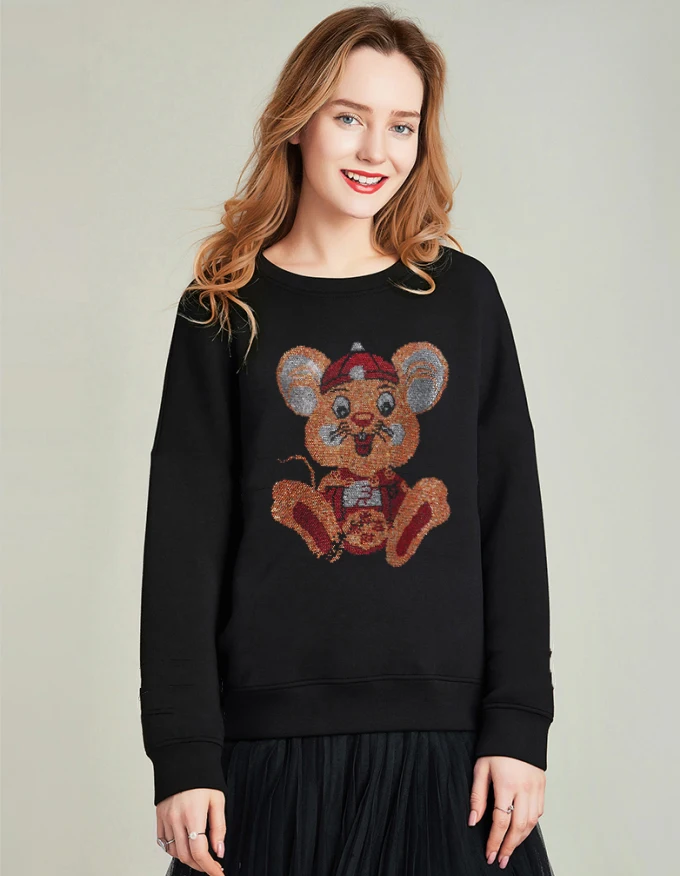 

2020 Women Sweatshirt Rhinestones Hoodies Autumn Winter Diamond Rhinestone Hoodie Pullover Long Sleeve