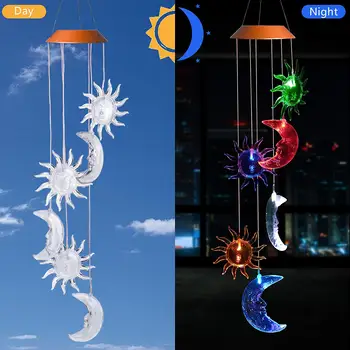 

1pc Outdoor LED Solar Lamps Sun & Moon Wind Chimes Light Automic 7 Color-Changing Home Garden Kids Room Party Decor Night Lights