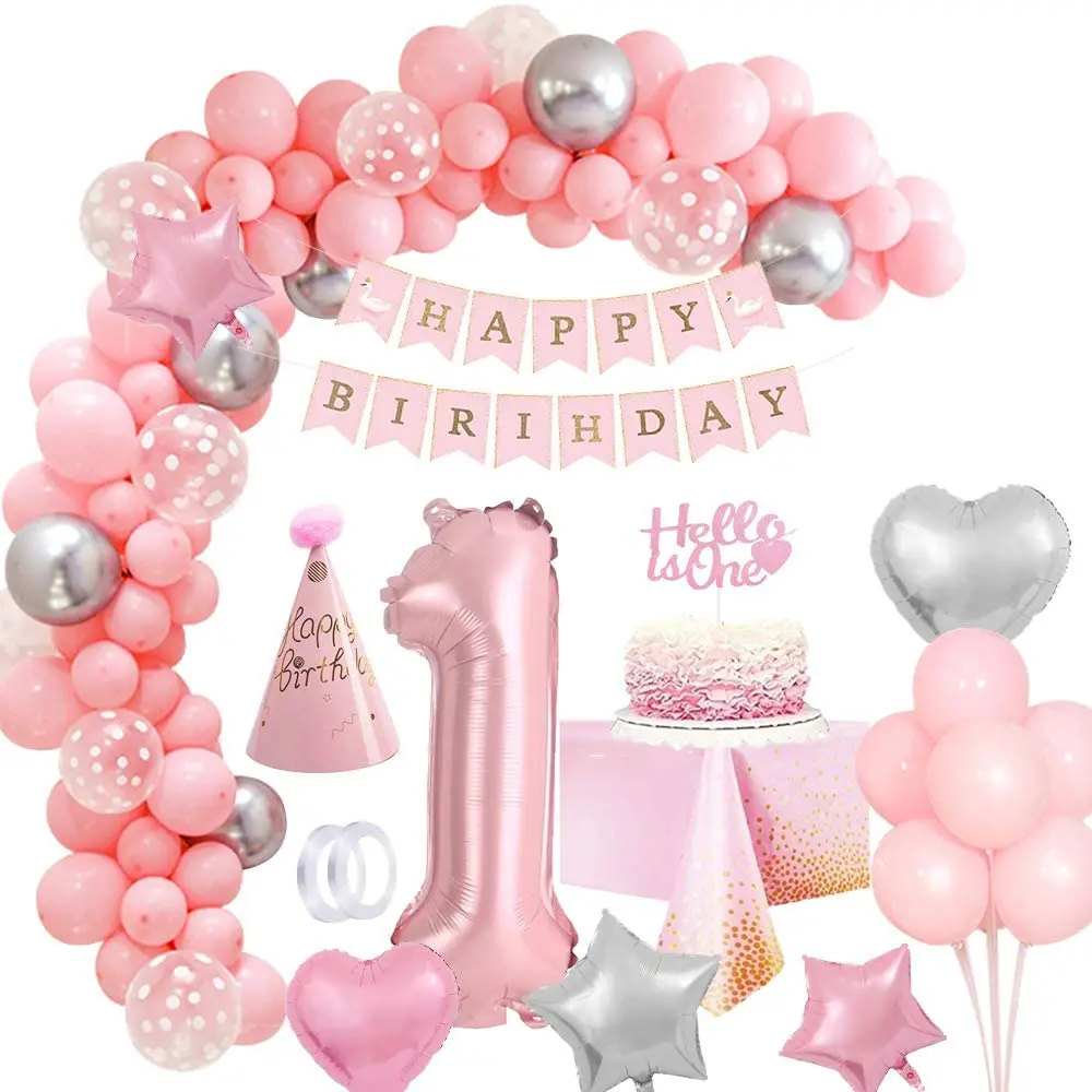 Ballon d'anniversaire pour fille de 1 2 3 ans, décoration de fête de  premier anniversaire pour enfant fille, Baby Shower, guirlande de ballons  roses