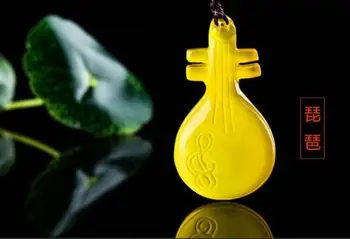 

LETSFUN Fine Jewelry Beautiful Natural Yellow Jade Medullary Hand-carved Musical Instrument Pipa Free Shipping