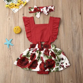 

Pudcoco Newborn Baby Girl Clothes Sleeveless Ruffle Flower Print Romper Jumpsuit Headband 2Pcs Outfits Cotton Clothes