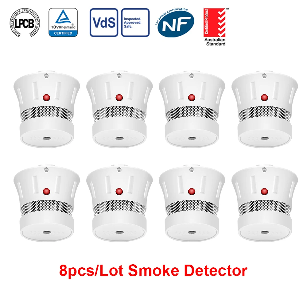 

CPVan 8pcs/Lot Smoke Detector CE Certification EN14604 Smoke Sensor 10 Year Battery 85dB Fire Alarm Home Security Smoke Sensor