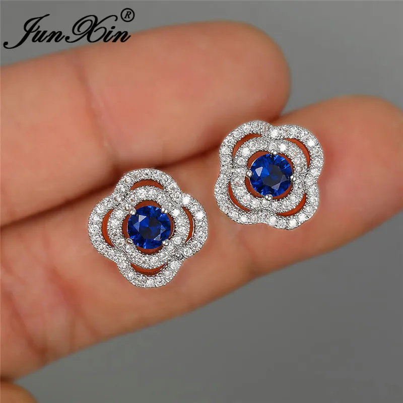 Vintage Women Rhinestone Crystal Symmetry Alloy Flower Ear Stud Earrings Jewelry
