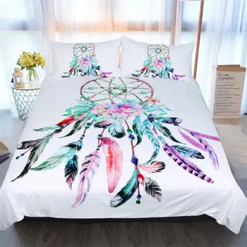 

3PCS Suit Duvet Cover Pillow Shams Dreamcatcher Printed Bohemia Duvet Cover Queen Size Dream Catcher Quilt Cover Bedding Sets