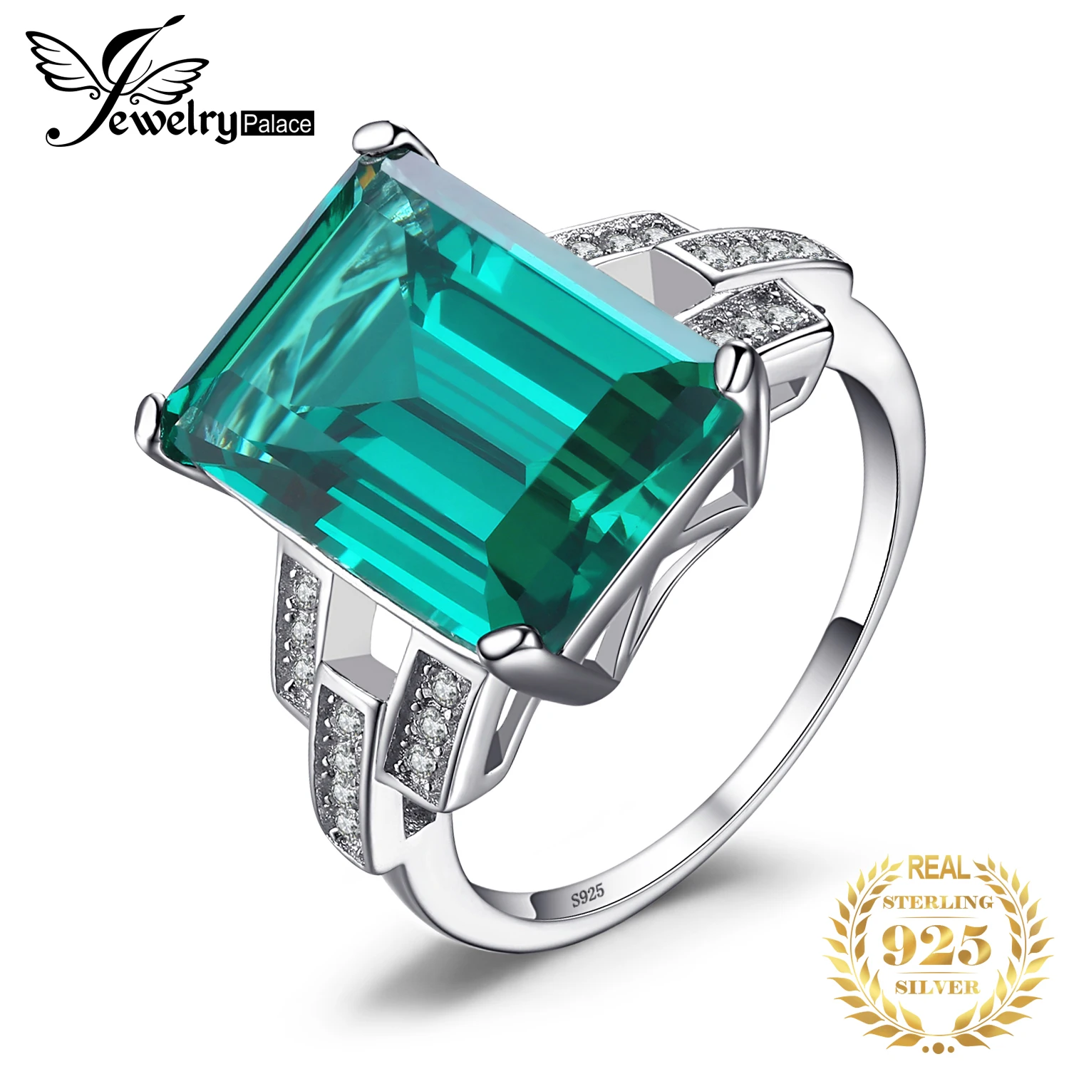 Jewelrypalace Роскошные 5.9ct создания Изумрудный коктейльное кольцо реальные 925 пробы Серебряные кольца для Для женщин Красивые ювелирные изделия Аксессуары