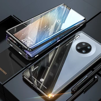 

Luxury Front and Back Glass Cover For Huawei Mate 30 Pro Case 360 Magnetic Magnet Metal Bumper Cover Huawei Mate30 Pro Case etui