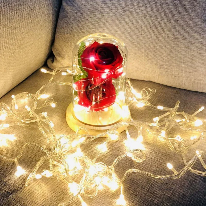 

Romantic Beauty And Beast Eternal Flower Rose In Flask Wedding Decor Artificial Flowers In Glass Cover For Valentine's Day Gifts