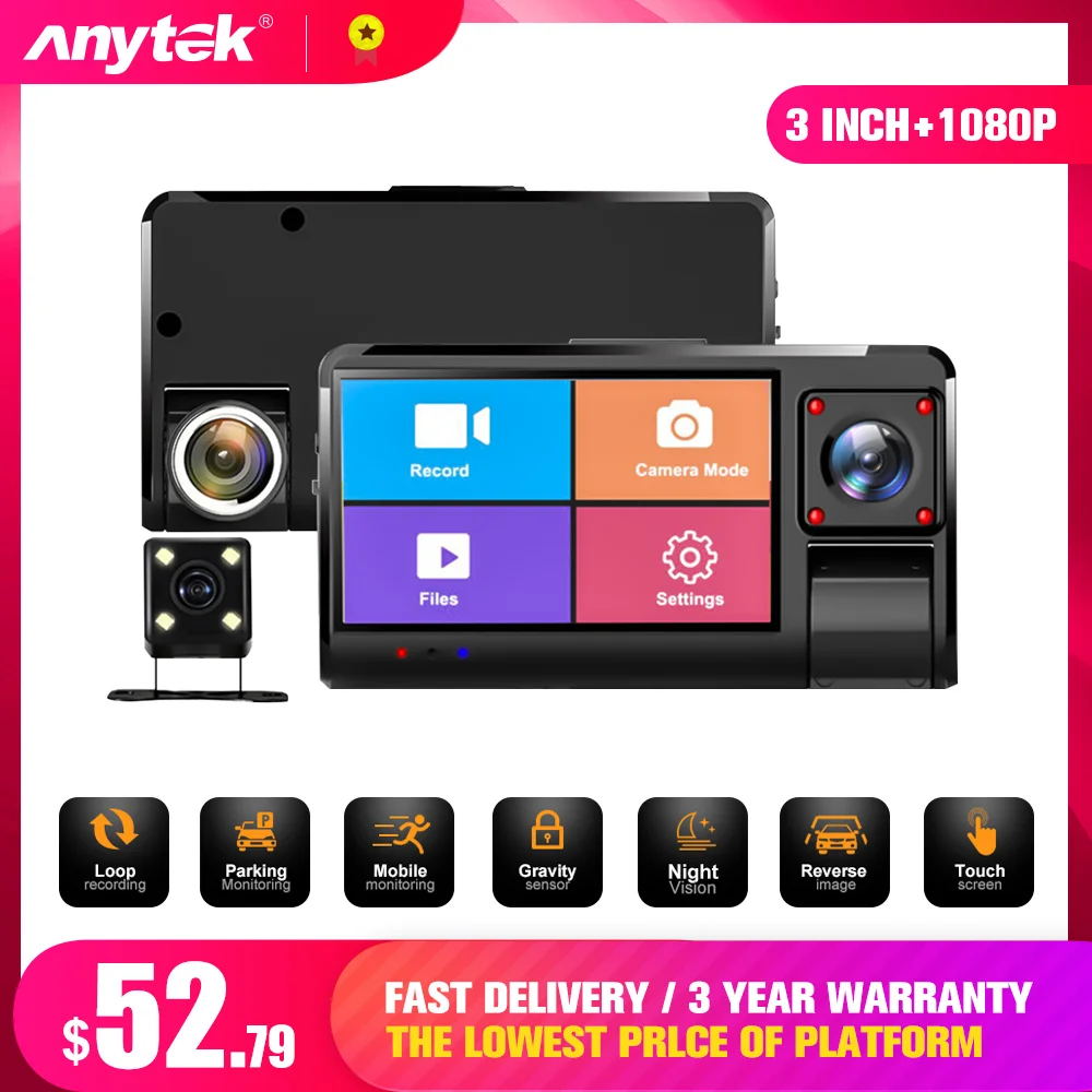 Автомобильная мини камера anyket Универсальный 1080P HD 3 дюймов LED дальнего