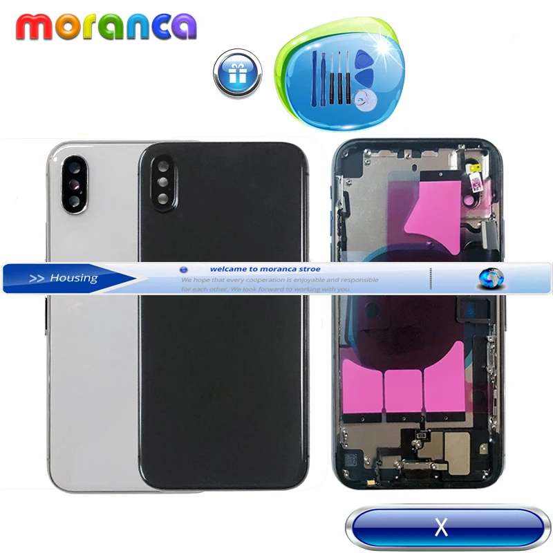 

New Full Housing Case for Iphone X Battery Back Cover Door Rear Cover + Middle Frame Chassis with Flex Cable Replacement Parts