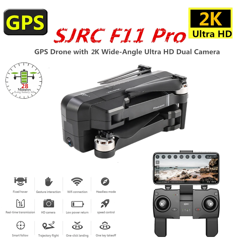SJRC F11 PRO GPS Дрон 2K Квадрокоптер с камерой бесщеточный 28 минут полета складной VS SG906