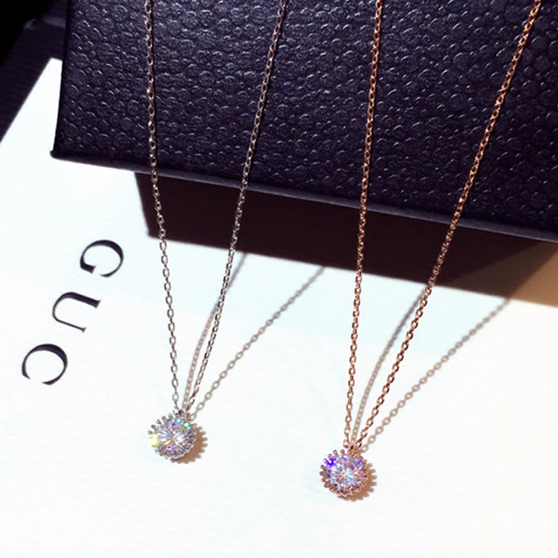 High Quality Delicate Simple Crystal Necklace for Women Charm Cubic Zircon CZ Tiny Choker Kolye Daily Birthday Gift Pendant