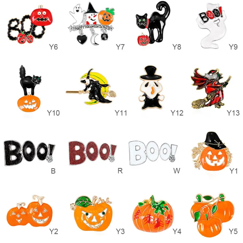 Broches Hallowen---Halloween Cartoon Brooch Pumpkin Wizard Yellow Metal Crystal Pins For Party Gift Jewelry Accessories | Украшения и