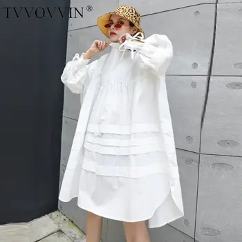 

loose Tide Plus Size Pleated Dress Bandage Bow Women Clothes 2020 Spring New Irregular Stand Collar Elegant Dress Casual Q0012