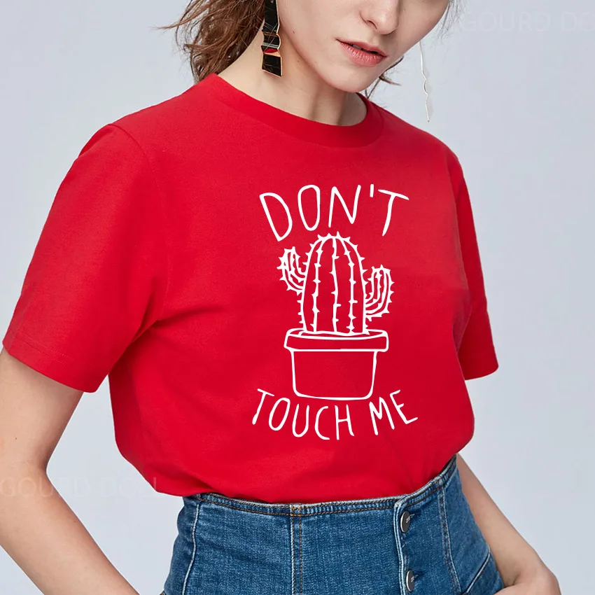 red w Новинка, кактус, летняя женская футболка с круглым вырезом, короткий рукав, забавная, кавайная, повседневная женская футболка, женские топы, футболки, одежда tumblr - Цвет: red w