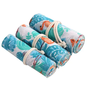 

New Creative 36/48/72 Holes Cartoon Canvas Pencil Bag Wrap Roll Up Pencil Case Student Stationery Storage Office Supplies Gift