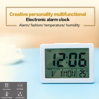 

Digital Alarm Clock Led Snooze Table Clock Electronic Smart Mute Clock Backlight Display Temperature & Calendar Snooze Function