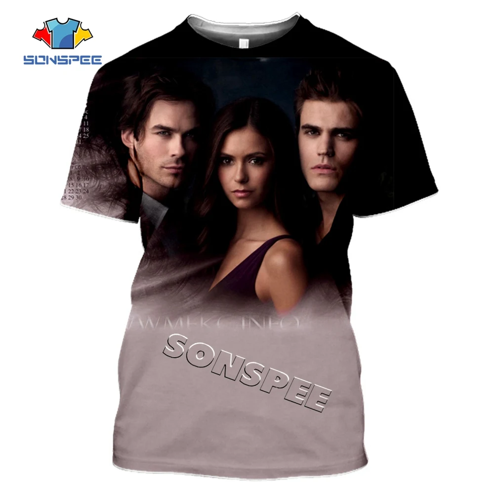 SONSPEE The Vampire Diaries 3D Printing T-shirt Summer Men Casual tshirt Streetwear Hip hop Short sleeve Top Women Tee Clothing (2)