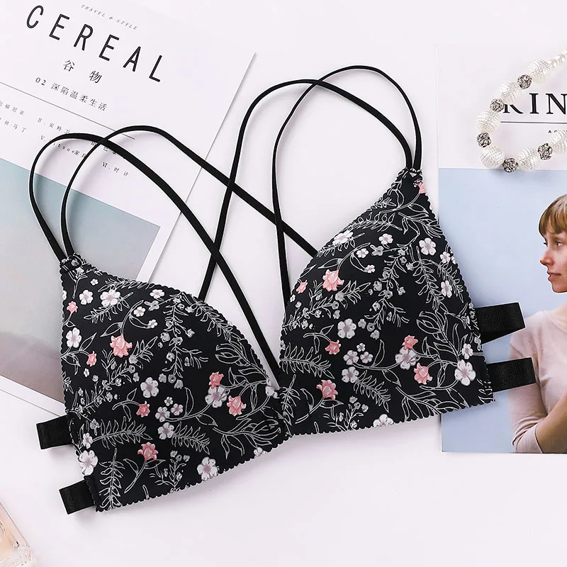 vanity fair bras New Fashion Floral Print Push Up Bras For Women Deep V Bras Front Buckle Wireless Bralette Girls Sexy Leopard Underwear Lingerie low back bra Bras