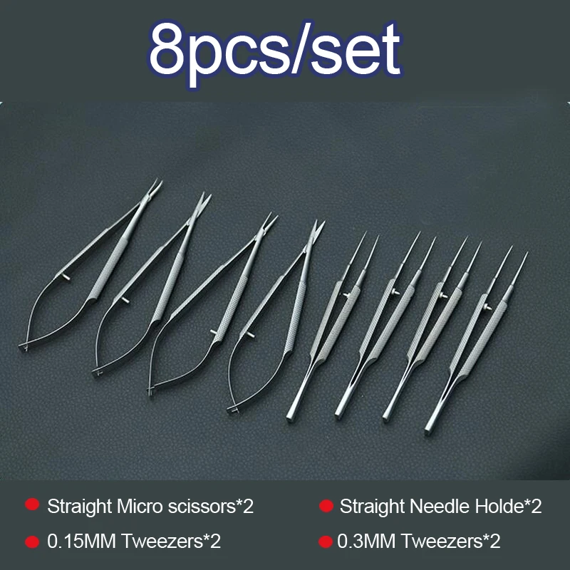 New 4pcs set ophthalmic microsurgical instruments 12 5cm scissors Needle holders tweezers stainless steel surgical tool 1