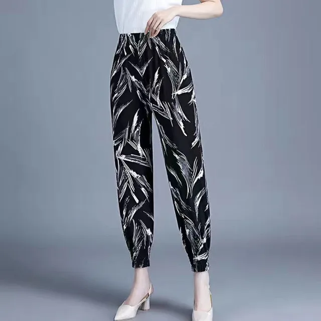 Summer Pants Women Cool Rayon Loose Drawstring Print Dot Casual Mom Sweatpants Big Size Fashion Harem Print Trousers Style 2