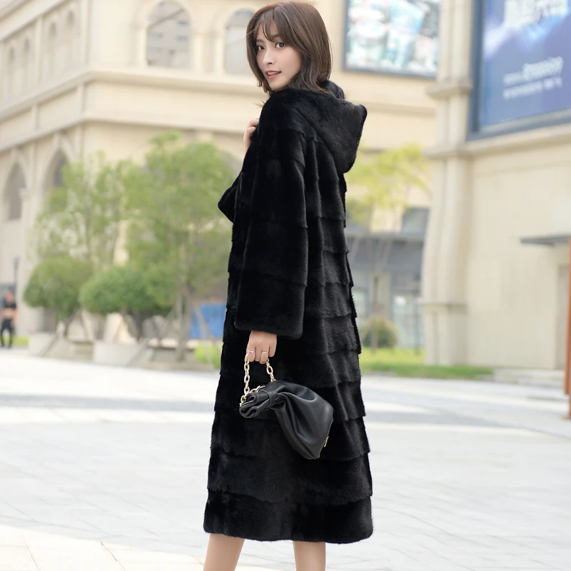 inverno nova todo vison casaco de pele das mulheres longa sechau de moda simples e generosa com casaco de pele de vison com - Цвет: Мятный