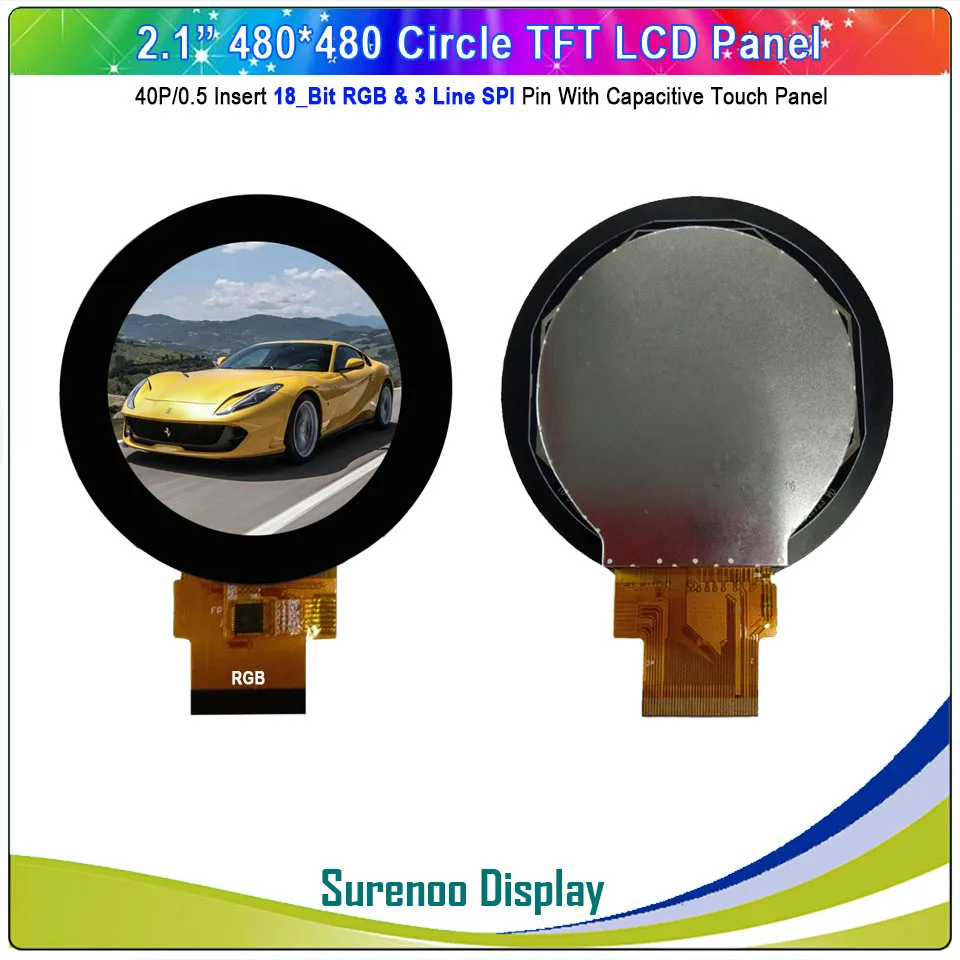 2.1" 480X480 Round Circle SPI/RGB MIPI IPS LCD Module Monitor Screen Display with FT3267 I2C Capacitive Touch Panel