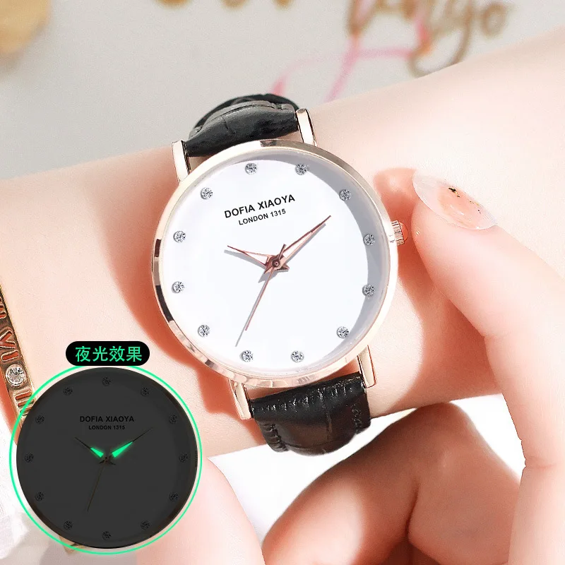 Simple Casual Waterproof Women Watch Luxury Ladies Diamond Dial Luminous Wristwatch Gift For Girl Female Leather Belt Hand Clock | Наручные