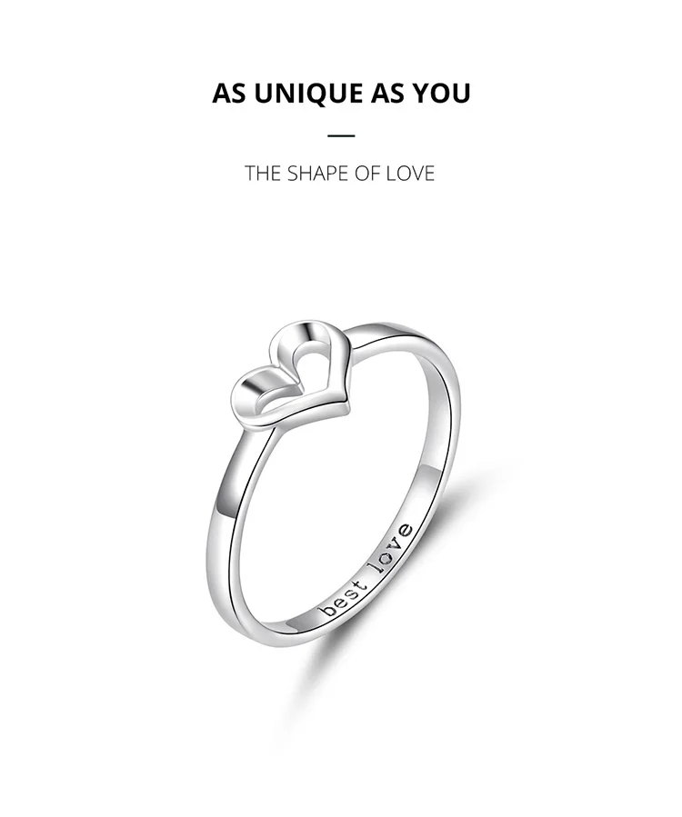 Bamoer, простые, минималистичные, в форме сердца, кольца на палец для женщин, лучшая любовь, 925 пробы, серебро, хорошее ювелирное изделие для помолвки GXR578