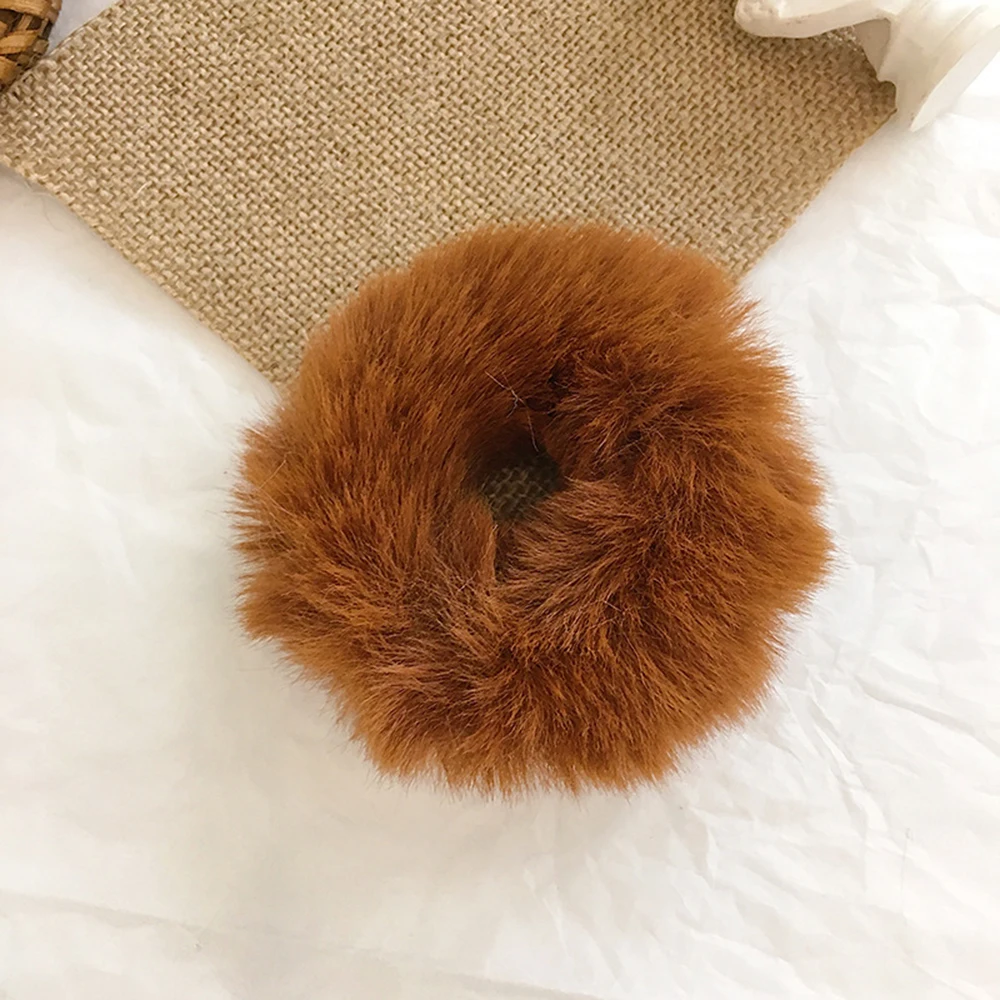 Brown Yellow Модная эластичная резинка для волос из искусственного кроличьего меха, резинка для волос, держатель для хвоста, эластичная мягкая плюшевая повязка для волос, кольцо, аксессуары для волос - Цвет: Brown Yellow