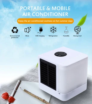 

Mini Air Coolerr Air Conditioning Fan Device Efrigeration Humidification Air Purification LED Lights Wind Speed Adjustable