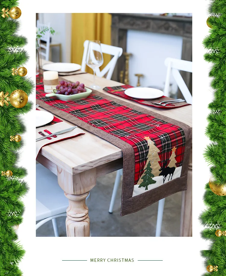 Nordic Christmas cotton linen plaid table flag Tablecloth creative Christmas decoration restaurant table cloth tea table flag