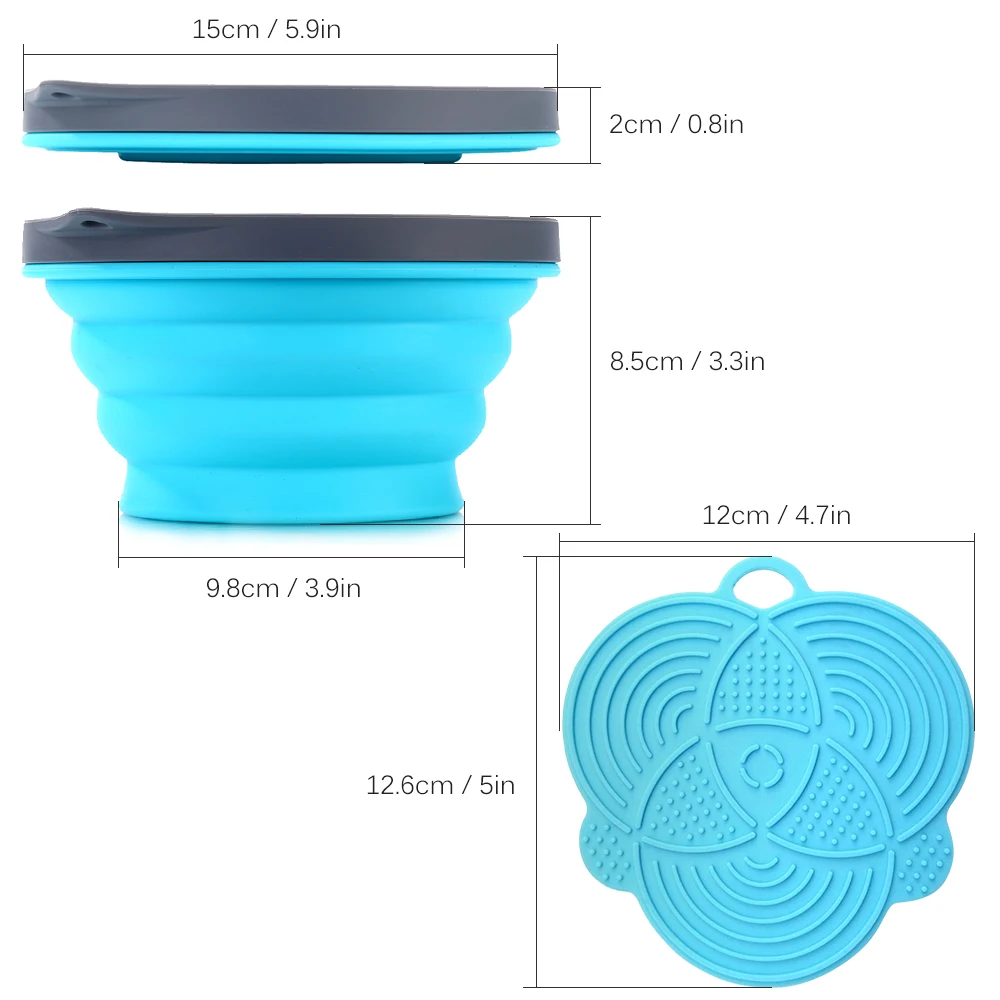 Silicone Collapsible Portable Bowl Expandable Bowl with Lid and Silicone Dish Sponge for Travel Camping Hiking