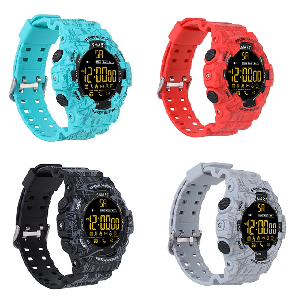 

EX16C Camo Smartwatch 5 ATM Waterproof Activity Tracker Steps Calories Distance Smart Watch Standby 12 Months Message Reminder