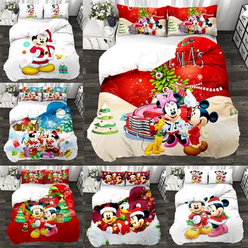 

Christmas Mickey Minnie Bedding Set Duvet Cover Pillowcase Home Textile Bed Linens Children Gift King Size Bedding Set