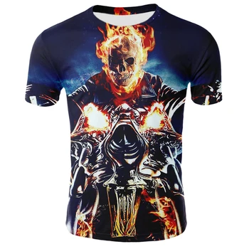 

Fire Skull T shirt Summer Men's Short Sleeve O-Neck Cool T-shirt Fashion Clothing 3D Skull Printed Rock Tshirt For Man