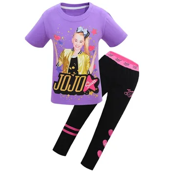 

2019 new JOJO Siwa Summer Short Tops Black Leggings Pants Clothes T Shirt Girls Cosplay Costume 2pcs Children Costume Suits