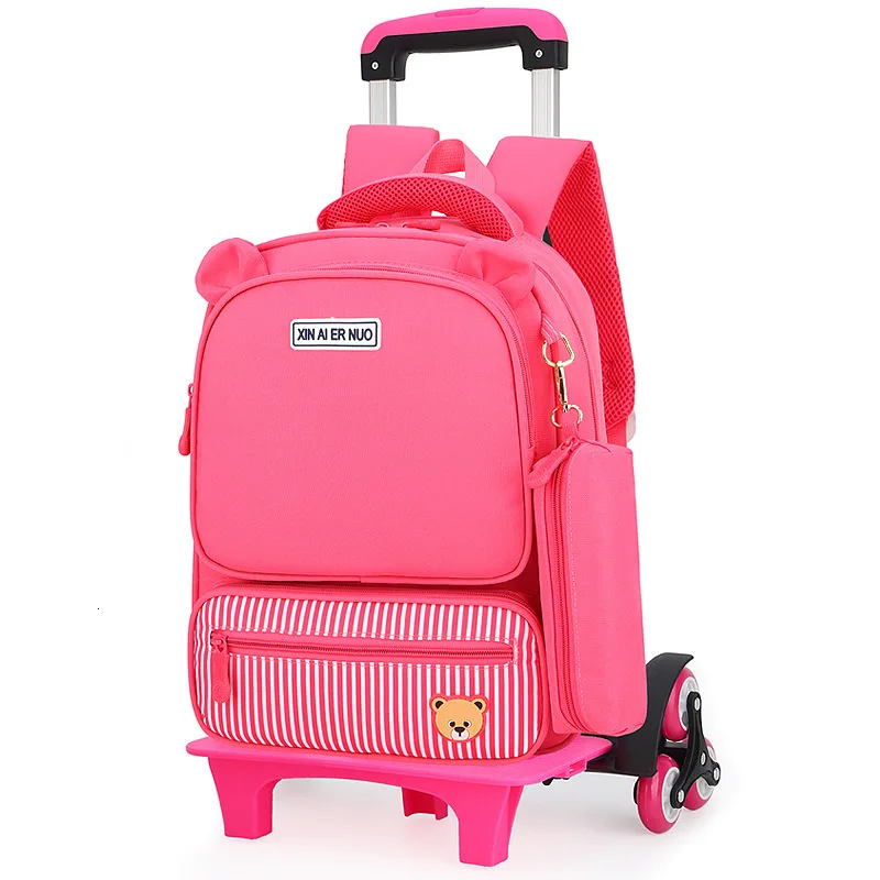 6 trolley pink Детские школьные сумки на колесиках для мальчиков и девочек; водонепроницаемые Рюкзаки; детские сумки для книг; рюкзаки для начальной школы; bolsa infantil - Цвет: 6 trolley pink