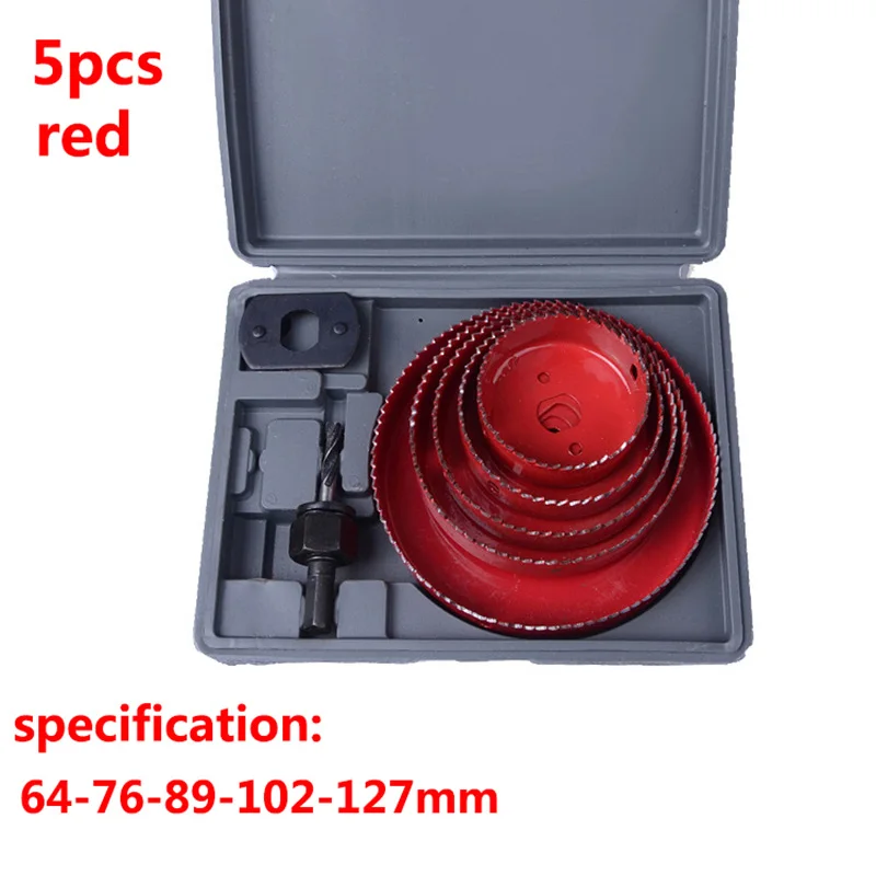 red 5pcs 13 шт., набор для резки отверстий DIY, 19-64 мм, круговой круглый чехол для дерева, листового металла, сплава, сверла, тонкий металлический резак, кольцевая пила - Цвет: red 5pcs