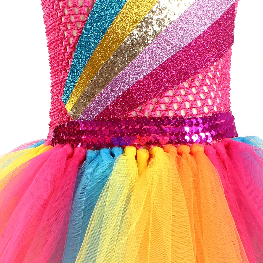 Jojo Siwa Inspired Girls Tutu Dress with Deluxe Bow Sparkly Rainbow Girls Princess Dress Kids Birthday Party Halloween Clothes (34)