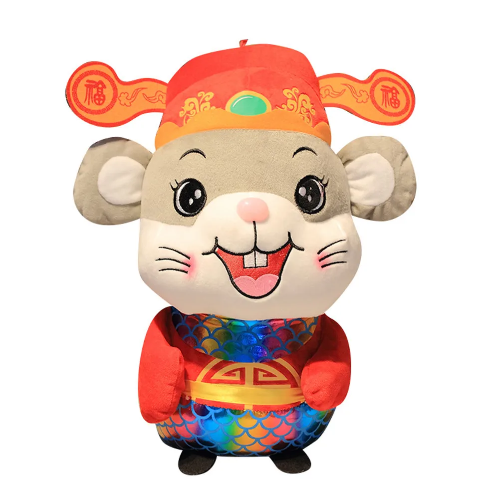 

2020 Rat Year Red God of Wealth Money Bag Plush Mouse Year Mascot Big Eyes Mouse Doll Birthday Gift New Year Party Decoration