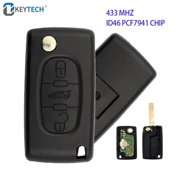 

OkeyTech 3 Buttons 433MHz ID46 Chip Flip Folding Remote Car Key For Peugeot 207 307 308 407 607 CE0536 HU83/CE0523 VA2 Blade ASK