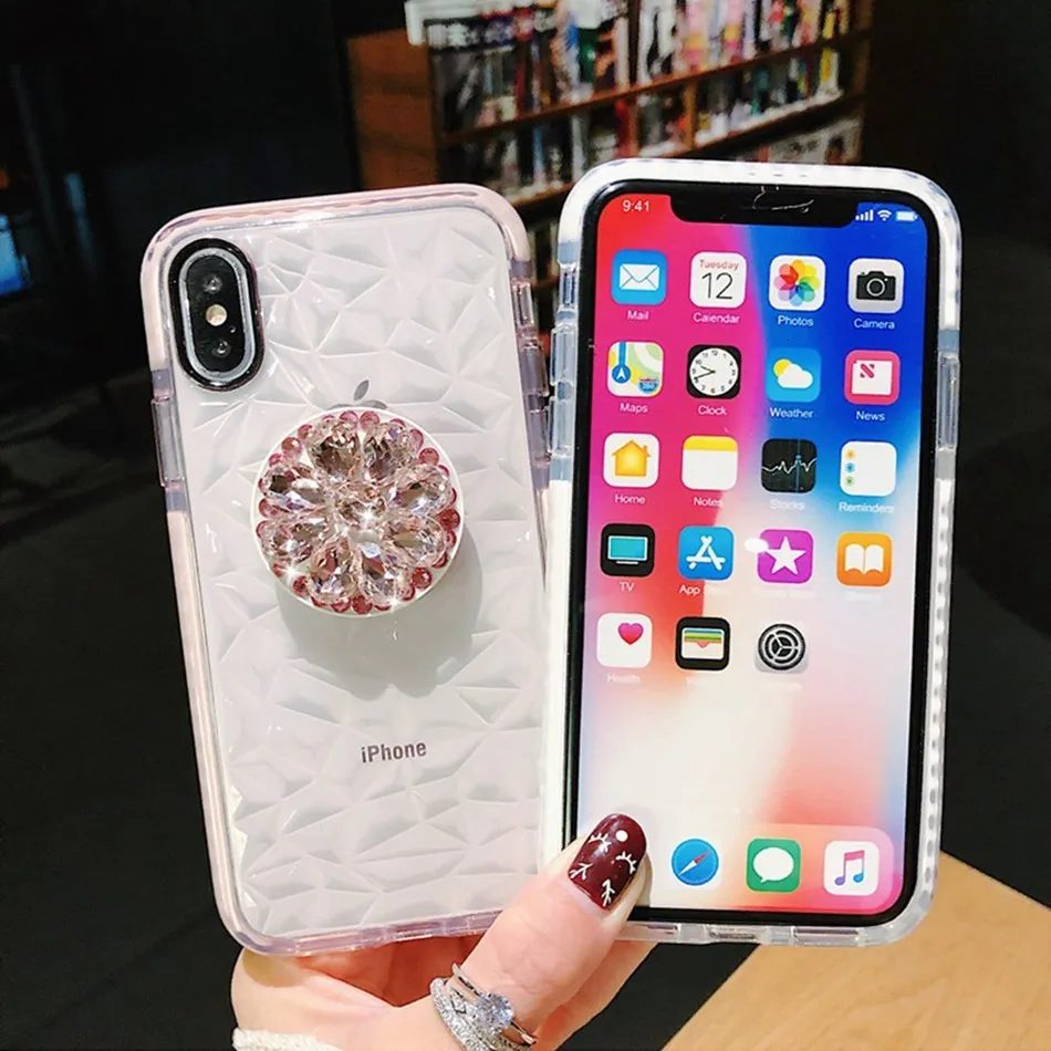 Роскошный Блестящий Алмазный Мягкий чехол для iPhone 11 Pro X XR XS Max 6 7 8 Plus 3D Блестящий Кристальный держатель для samsung S8 S9 S10 Note10 9